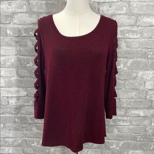 Jennifer Lopez Red 3/4 Sleeve Cutout Sweater